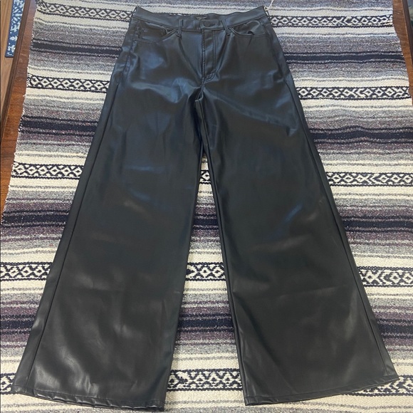 New NWT Mother 30 The Undercover Wax On Off Wide Leg Black Faux-Leather Pants - Picture 2 of 14
